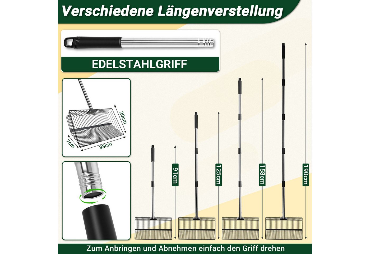 Clanmacy Futterschaufel Hühnerkotschaufel 4-in-1 Verstellbare Hühnerstall Zubehör 91-190cm Bild 2