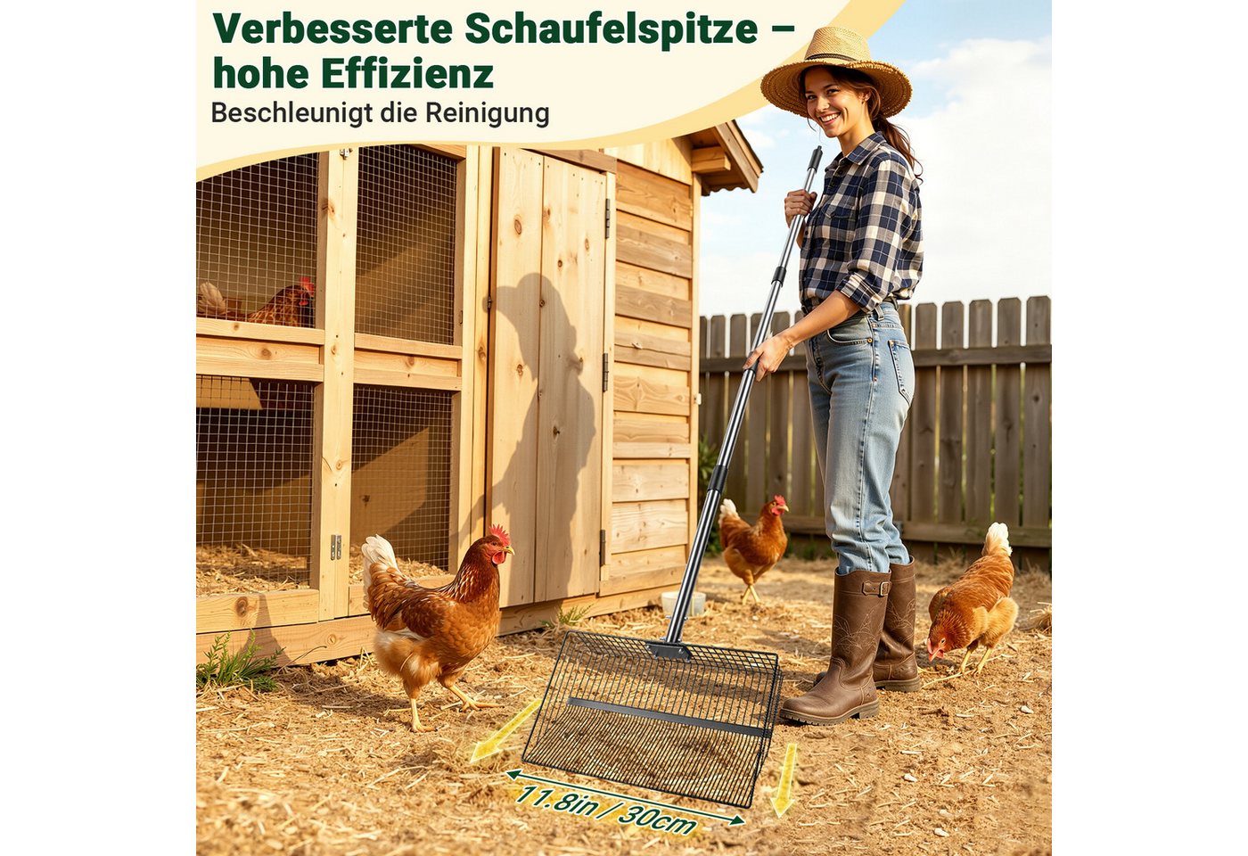 Clanmacy Futterschaufel Hühnerkotschaufel 4-in-1 Verstellbare Hühnerstall Zubehör 91-190cm Bild 4
