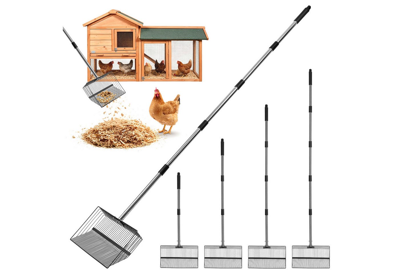 Clanmacy Futterschaufel Hühnerkotschaufel 4-in-1 Verstellbare Hühnerstall Zubehör 91-190cm Bild 5