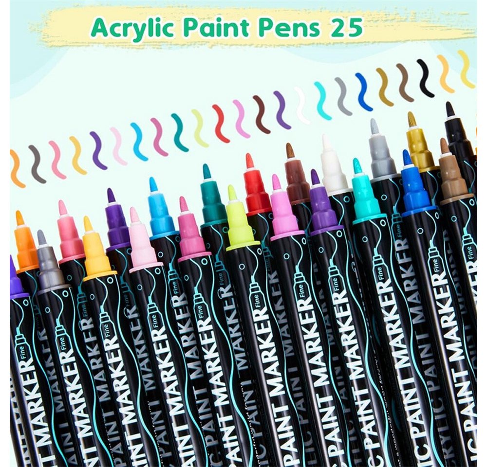 FANNOU Lackmarker Acrylstifte Dual-Tip Brush, zum Bemalen & Basteln, Geschenkidee, (25-tlg), Wasserbasierte Acrylmarker in leuchtenden Mischfarben