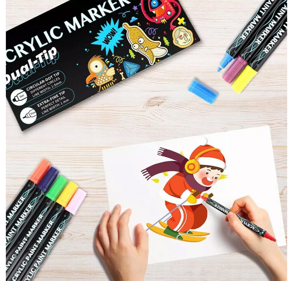 FANNOU Lackmarker Acrylstifte Dual-Tip Brush, zum Bemalen & Basteln, Geschenkidee, (25-tlg), Wasserbasierte Acrylmarker in leuchtenden Mischfarben Bild 5