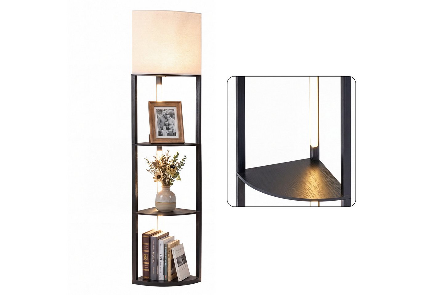COSTWAY Stehlampe, 159cm mit Regalen, 3 Helligkeitseinstellungen, Fußschalter