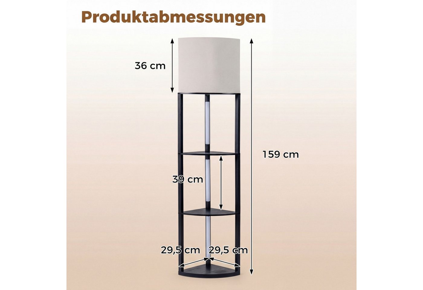 COSTWAY Stehlampe, 159cm mit Regalen, 3 Helligkeitseinstellungen, Fußschalter Bild 3