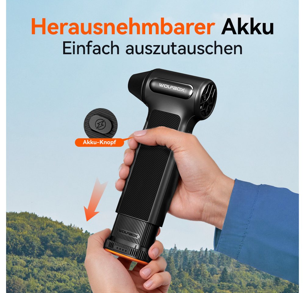 WOLFBOX Akku-Druckreiniger DF200 Akku-Druckluftreiniger, 3 Geschwindigkeiten, (1 tlg), Elektrisches Luftgebläse