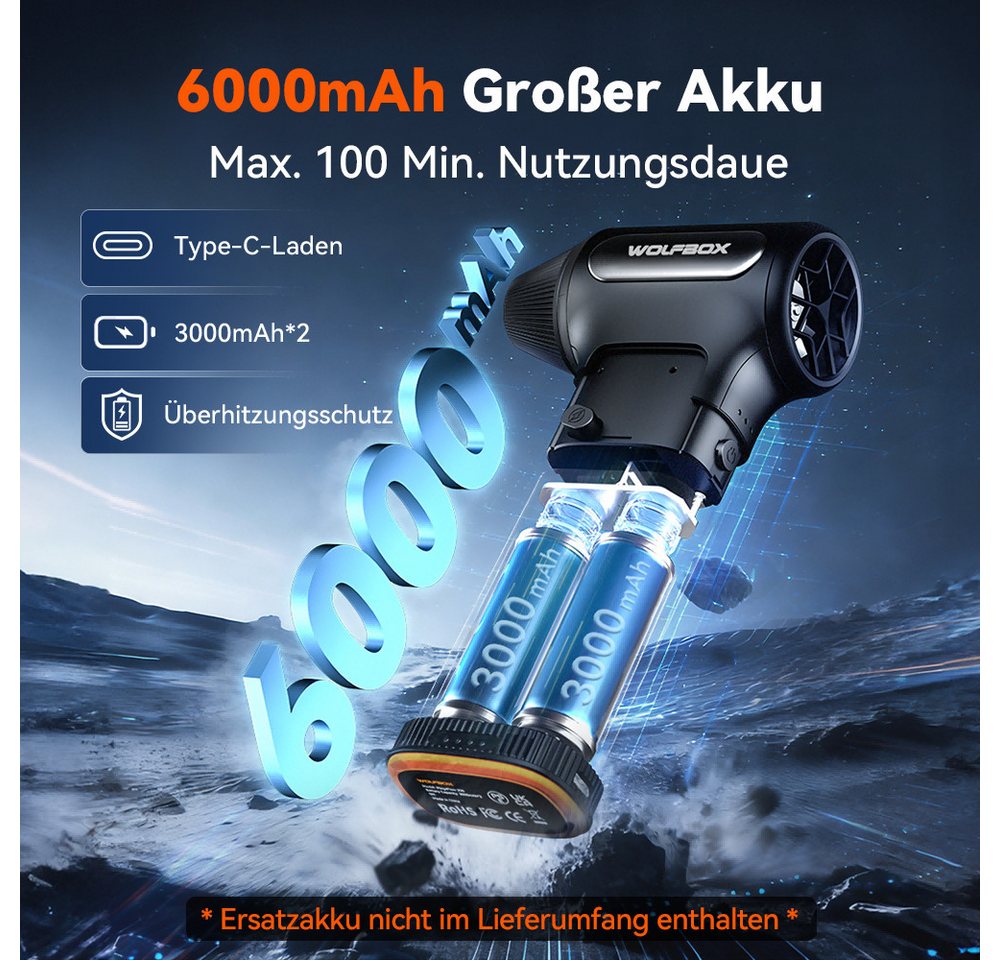 WOLFBOX Akku-Druckreiniger DF200 Akku-Druckluftreiniger, 3 Geschwindigkeiten, (1 tlg), Elektrisches Luftgebläse Bild 5