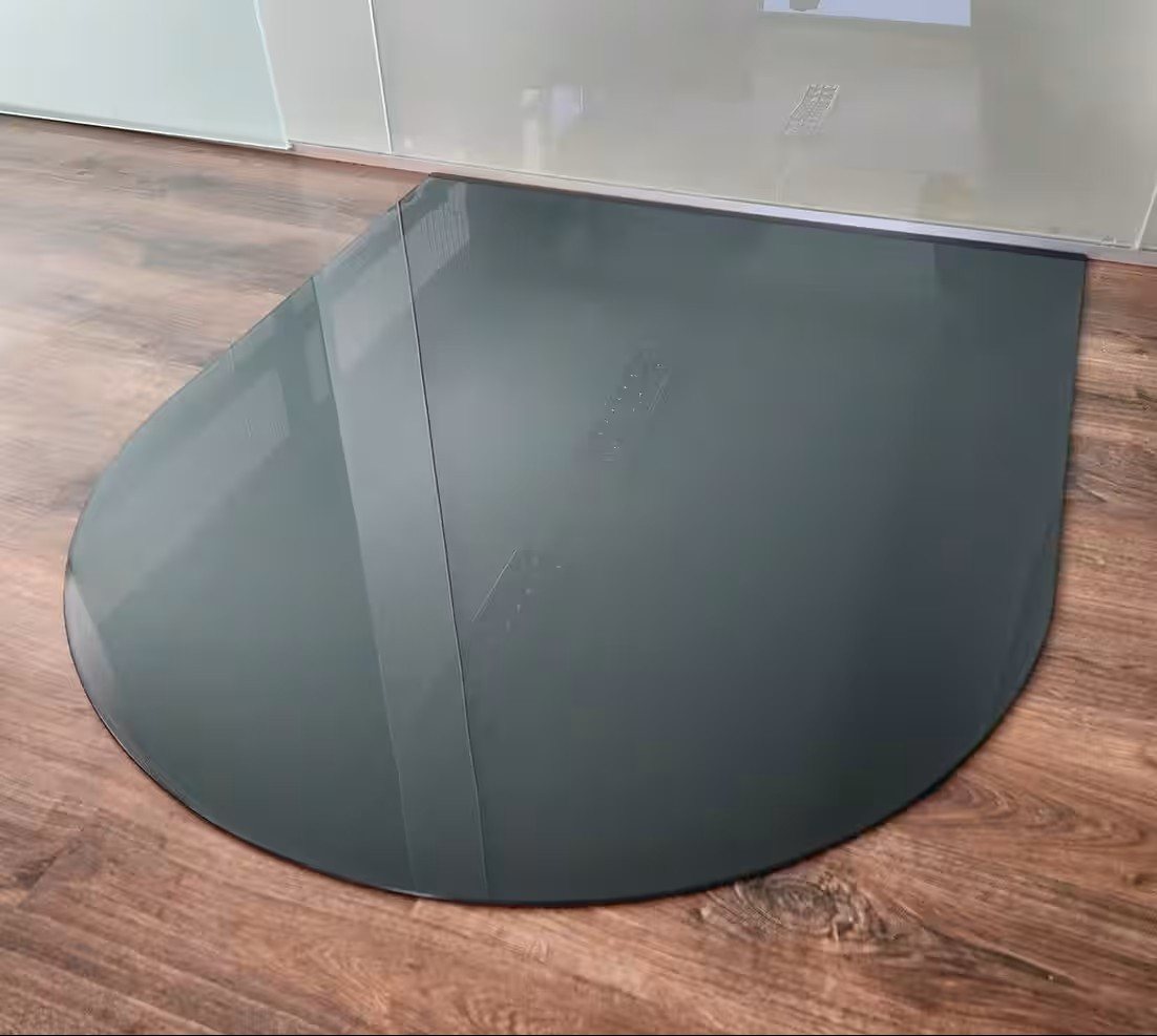 ECOfoxx Bodenschutzplatte Rundbogen 100x120cm grau - Funkenschutzplatte Kaminbodenplatte, Form: Rundbogen / Zunge, ohne Silikondichtung, Glas anthrazitgrau 1000x1200mm
