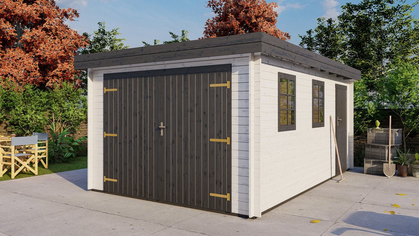 Finn Art Blockhaus Garage Flachdach Holzgarage Schweden 51 mit Holztor natur, ohne Fußboden, Einzelgarage aus Holz, mit Premium Dachbahn, mit Premiu Bild 4