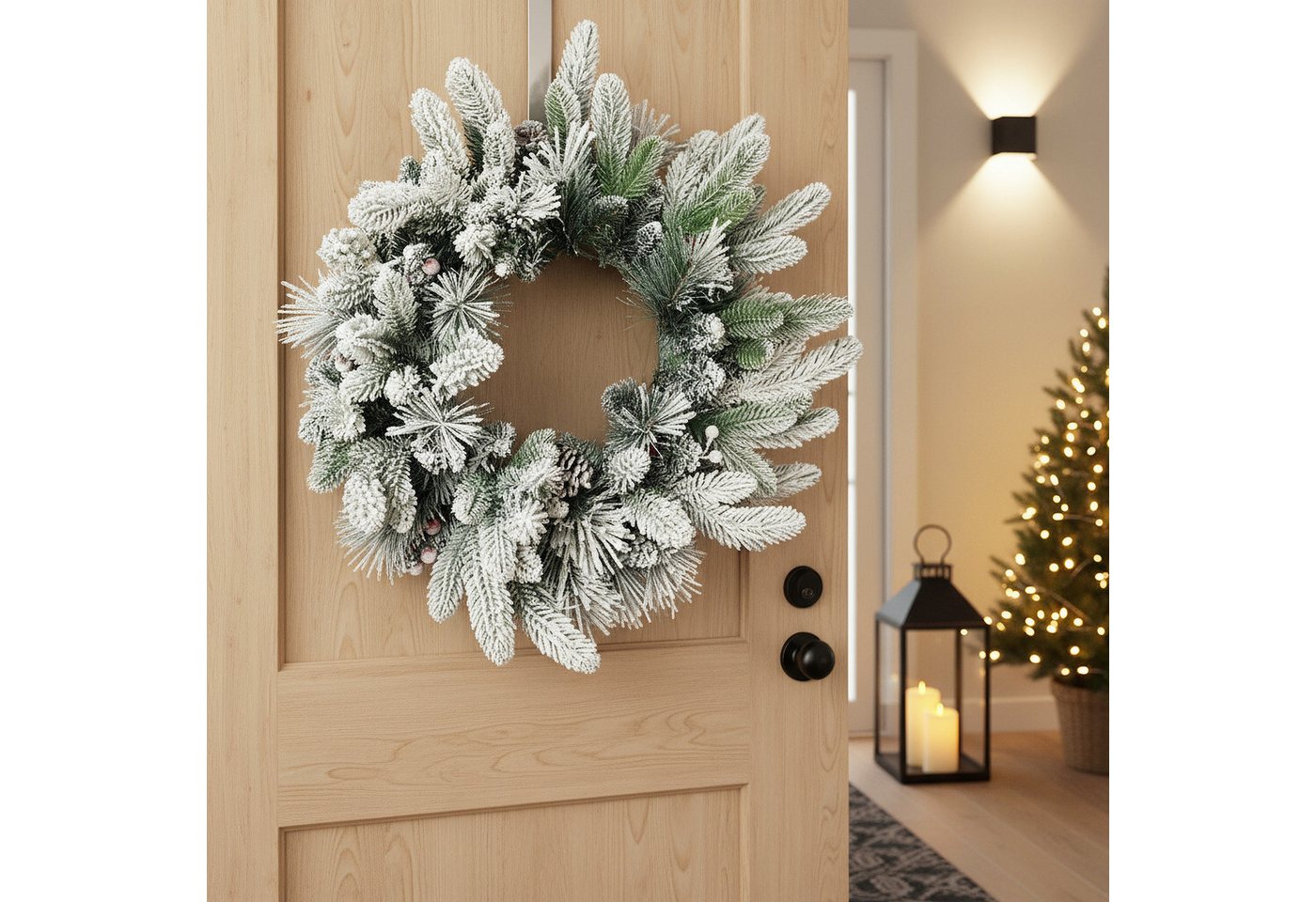 Arnusa Dekokranz Weihnachtskranz 50 cm verschneit Türkranz mit Schnee, Weihnachtsdeko mit Kunstschnee Bild 5