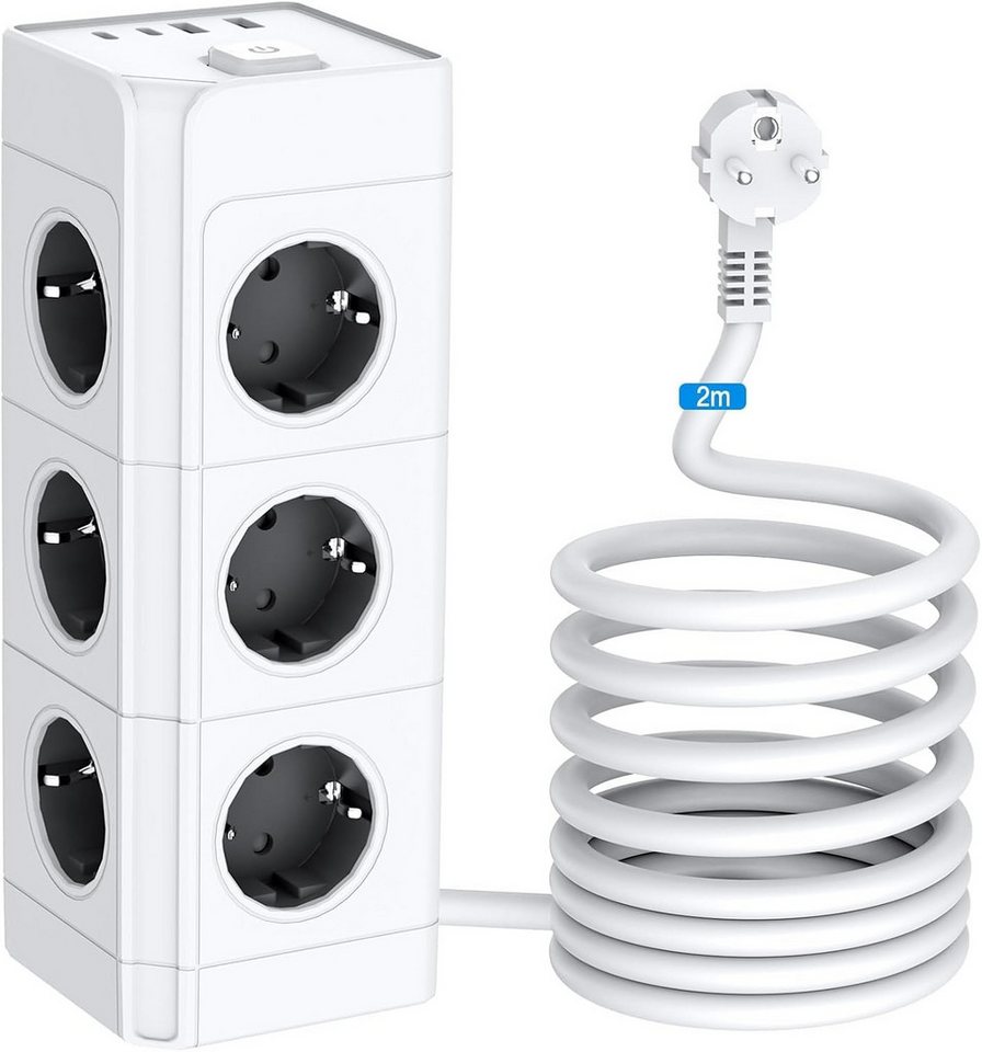 ibettertec 12 Fach Mehrfachsteckdose mit 4 USB Steckdosenturm Steckdosenleiste Steckdosenleiste 12-fach (Ein-/Ausschalter, USB-Anschlüsse, Schutzkontaktkupplung, Schutzkontaktstecker, Überspannungsschutz), Steckdosenleiste mit 1 Einzelnen Schalter Überspannungsschutz Bild 3