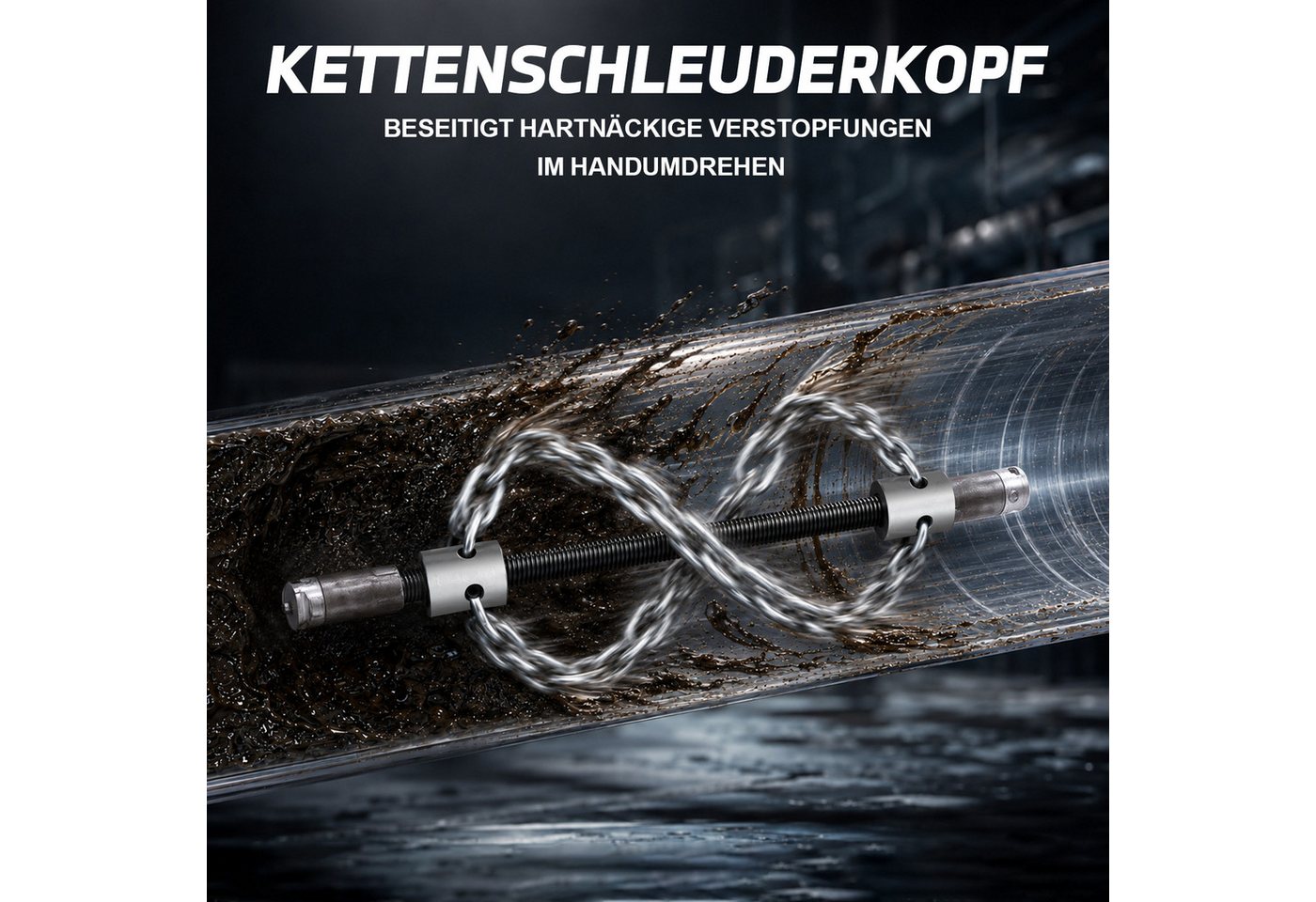 XERSEK Rohrreinigungsspirale 12–16 mm Kettenschleuderkopf Rohrreinigungsaufsatz, Rohr Ø50–200 mm, (Rohrreinigungswerkzeug, Doppelketten-Schneidkopf-Reiniger), Kompatible Rohrreinigungsspiralen mit 12–16 mm Anschluss Bild 2