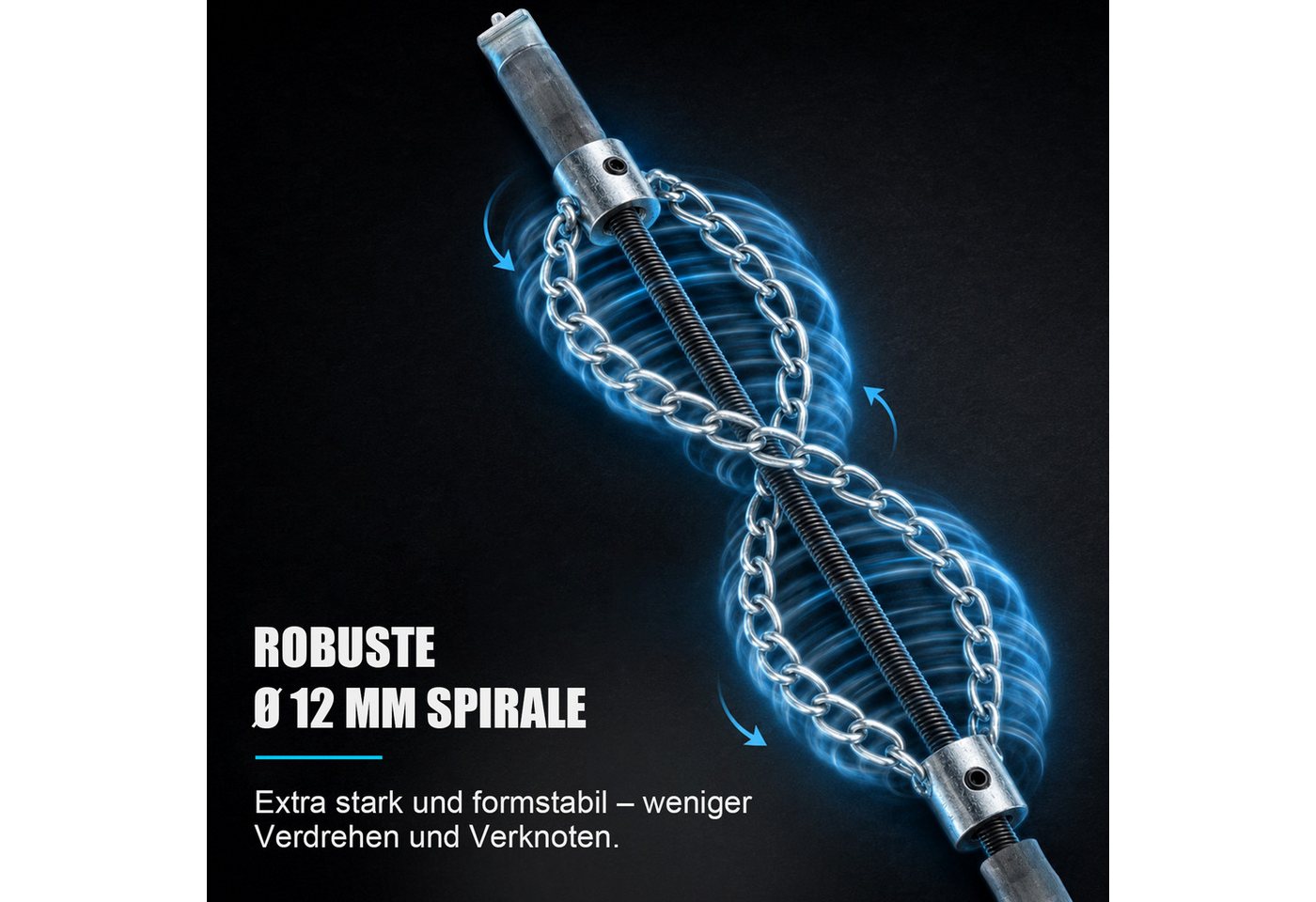 XERSEK Rohrreinigungsspirale 12–16 mm Kettenschleuderkopf Rohrreinigungsaufsatz, Rohr Ø50–200 mm, (Rohrreinigungswerkzeug, Doppelketten-Schneidkopf-Reiniger), Kompatible Rohrreinigungsspiralen mit 12–16 mm Anschluss Bild 5