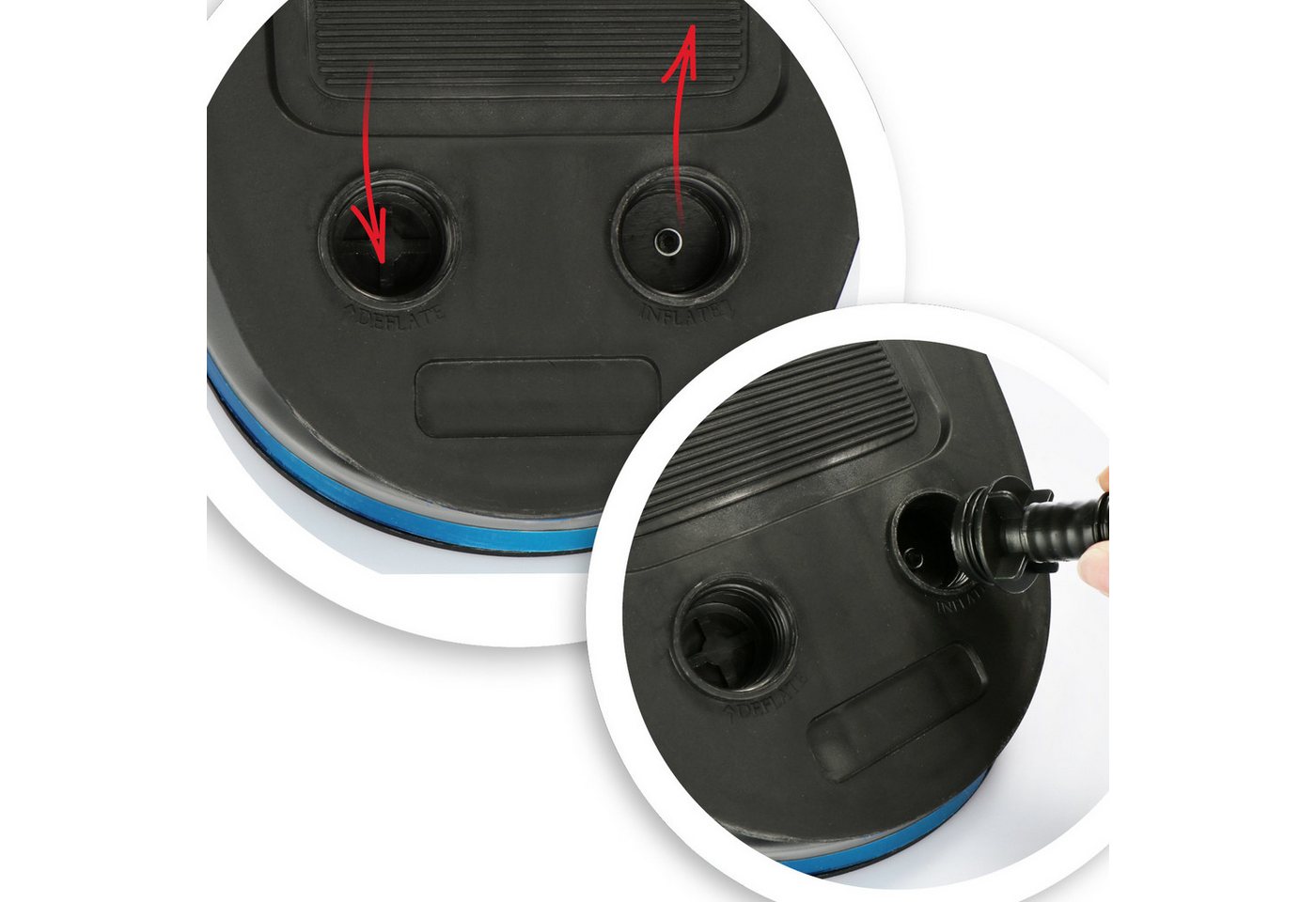com-four Luftpumpe Fußluftpumpe mit 2 Luft-Düsen, Luftpumpe mit 5 Liter Volumen (1-tlg), zum Aufblasen und Absaugen von Matratzen und Aufblasobjekten