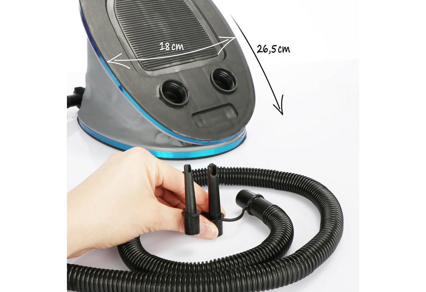 com-four Luftpumpe Fußluftpumpe mit 2 Luft-Düsen, Luftpumpe mit 5 Liter Volumen (1-tlg), zum Aufblasen und Absaugen von Matratzen und Aufblasobjekten Bild 5
