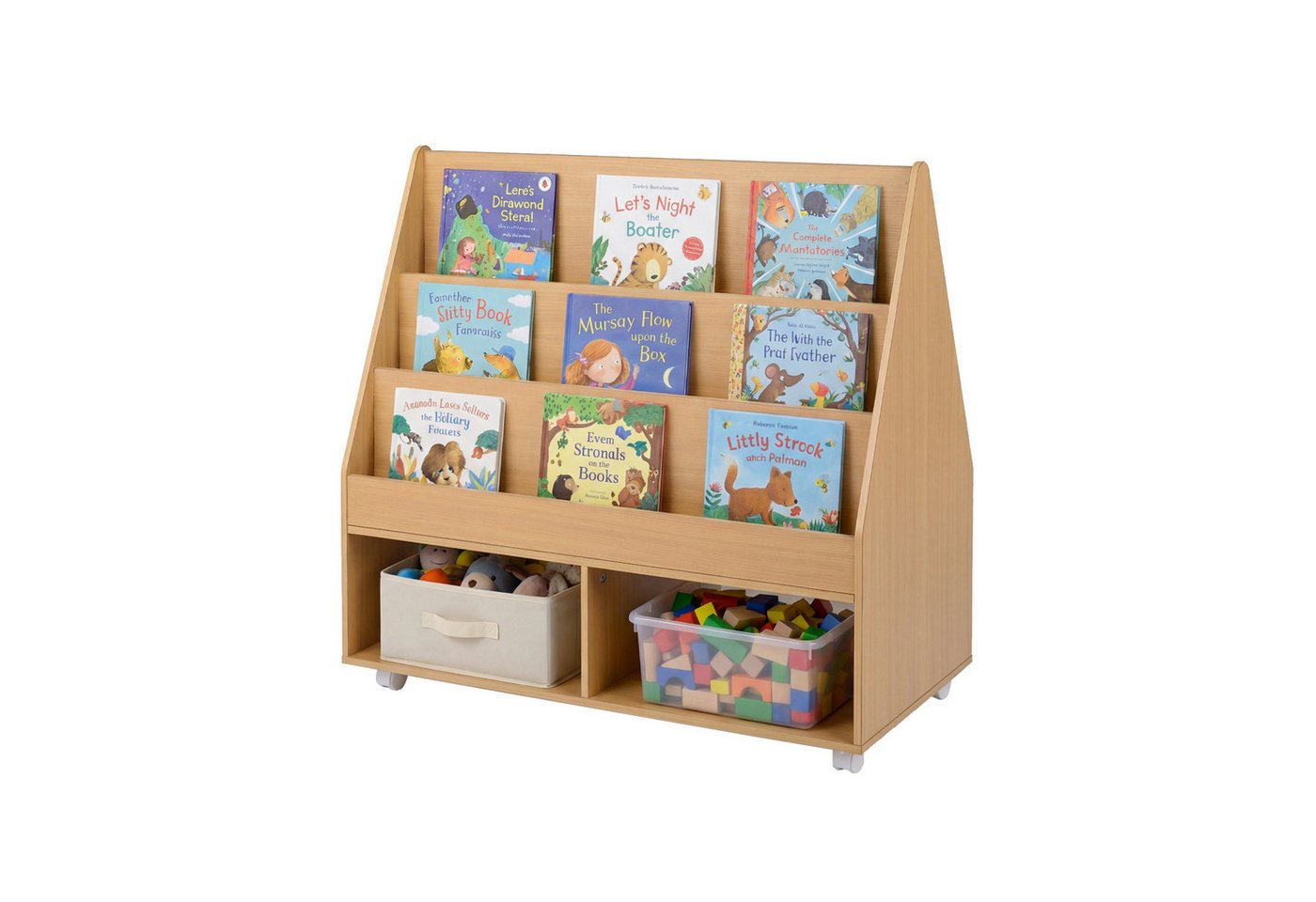 COSTWAY Kinderregal, Kinderregal doppelseitig mit Kreidetafel & Rollen Bild 2