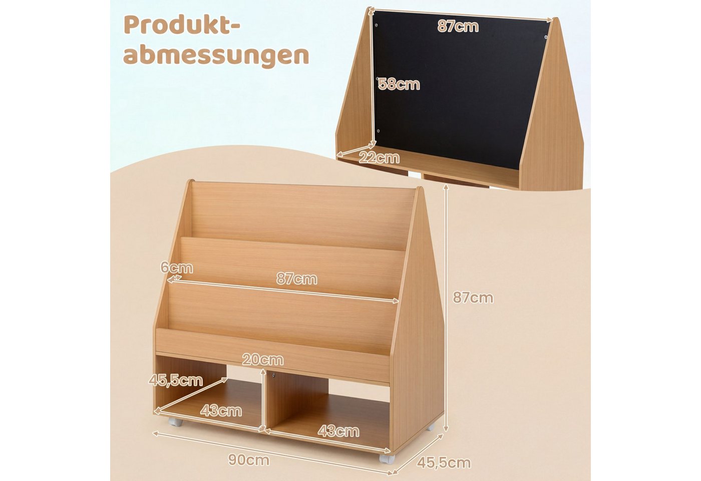 COSTWAY Kinderregal, Kinderregal doppelseitig mit Kreidetafel & Rollen Bild 4