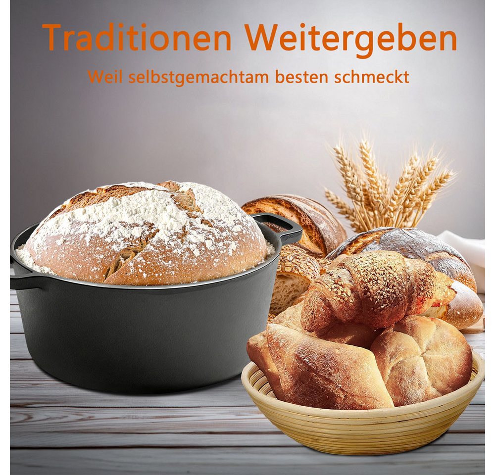 PFCTART Brotbackform Brotbackset mit Gusseisen Brotbacktopf 26 cm & Gärkörbchen, (Set 11-tlg), Dutch Oven mit Banneton Set für Sauerteigbrot & Brotbacken Bild 3