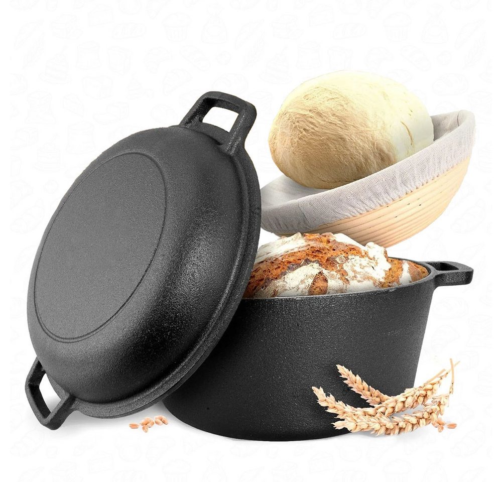 PFCTART Brotbackform Brotbackset mit Gusseisen Brotbacktopf 26 cm & Gärkörbchen, (Set 11-tlg), Dutch Oven mit Banneton Set für Sauerteigbrot & Brotbacken Bild 5