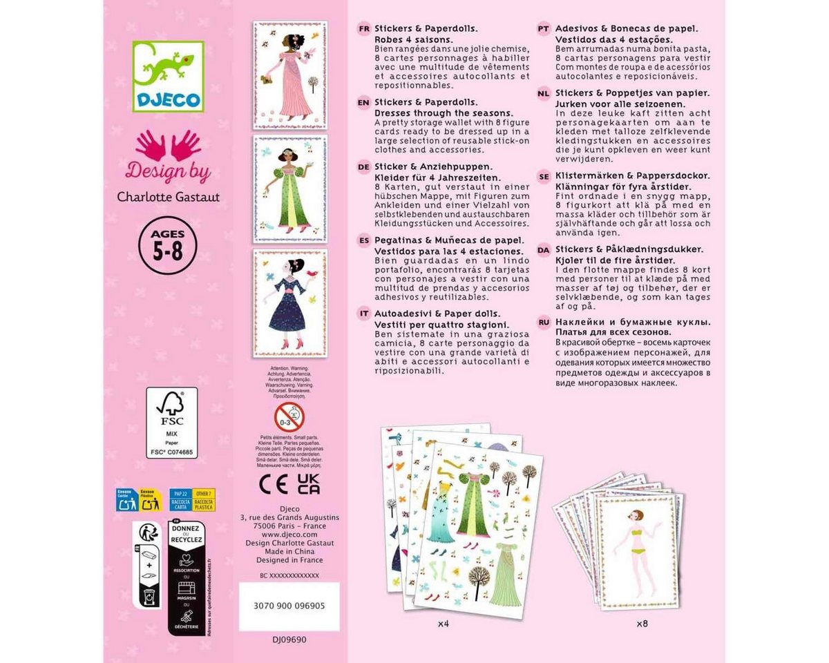 DJECO Kreativset Stickerpuppen: Kleider 4 Jahreszeiten Kreativset für Kinder