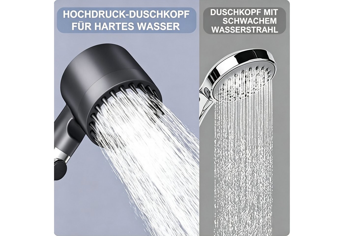 BOOD Handbrause Hochdruck-Duschkopf mit Filter und Ein-Knopf-Stoppfunktion,3 Modi, (Packung), Packungsinhalt Schwarz1: 1 Handbrause+4 Filterwatten Bild 2