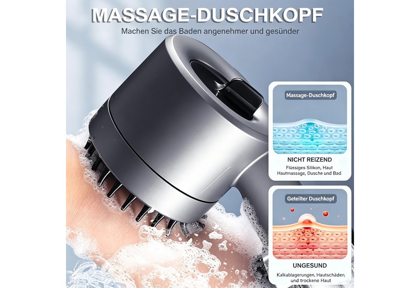 BOOD Handbrause Hochdruck-Duschkopf mit Filter und Ein-Knopf-Stoppfunktion,3 Modi, (Packung), Packungsinhalt Schwarz1: 1 Handbrause+4 Filterwatten Bild 4