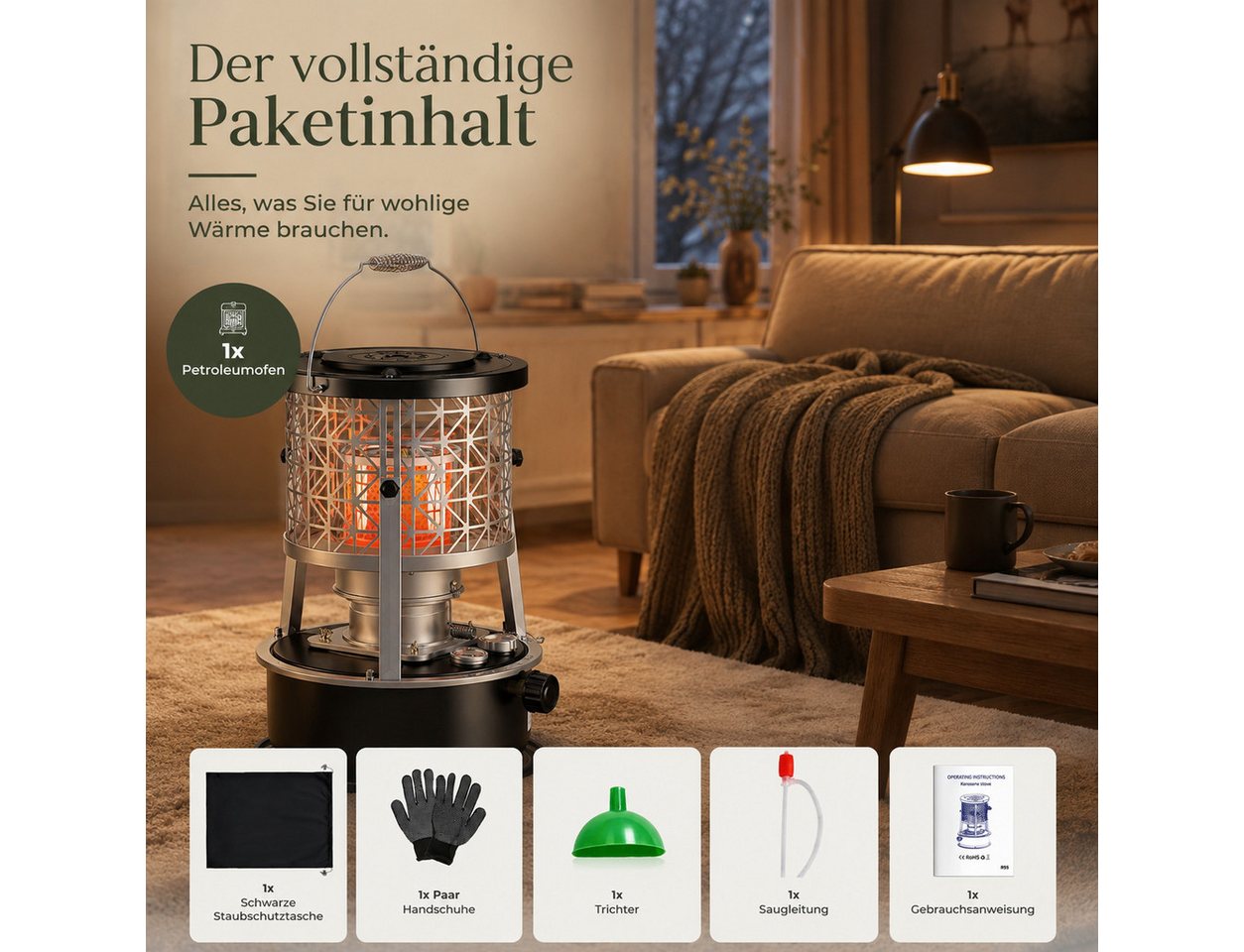 GLIESE POWER Petroleumheizung R95 – tragbar, 2600W, 5L Tank, 12,5h Brenndauer für Camping & Notfall, 2600 W, Kein Strom, 2600 W, 5 L Tank, 12,5 h, faltbar & vielseitig.