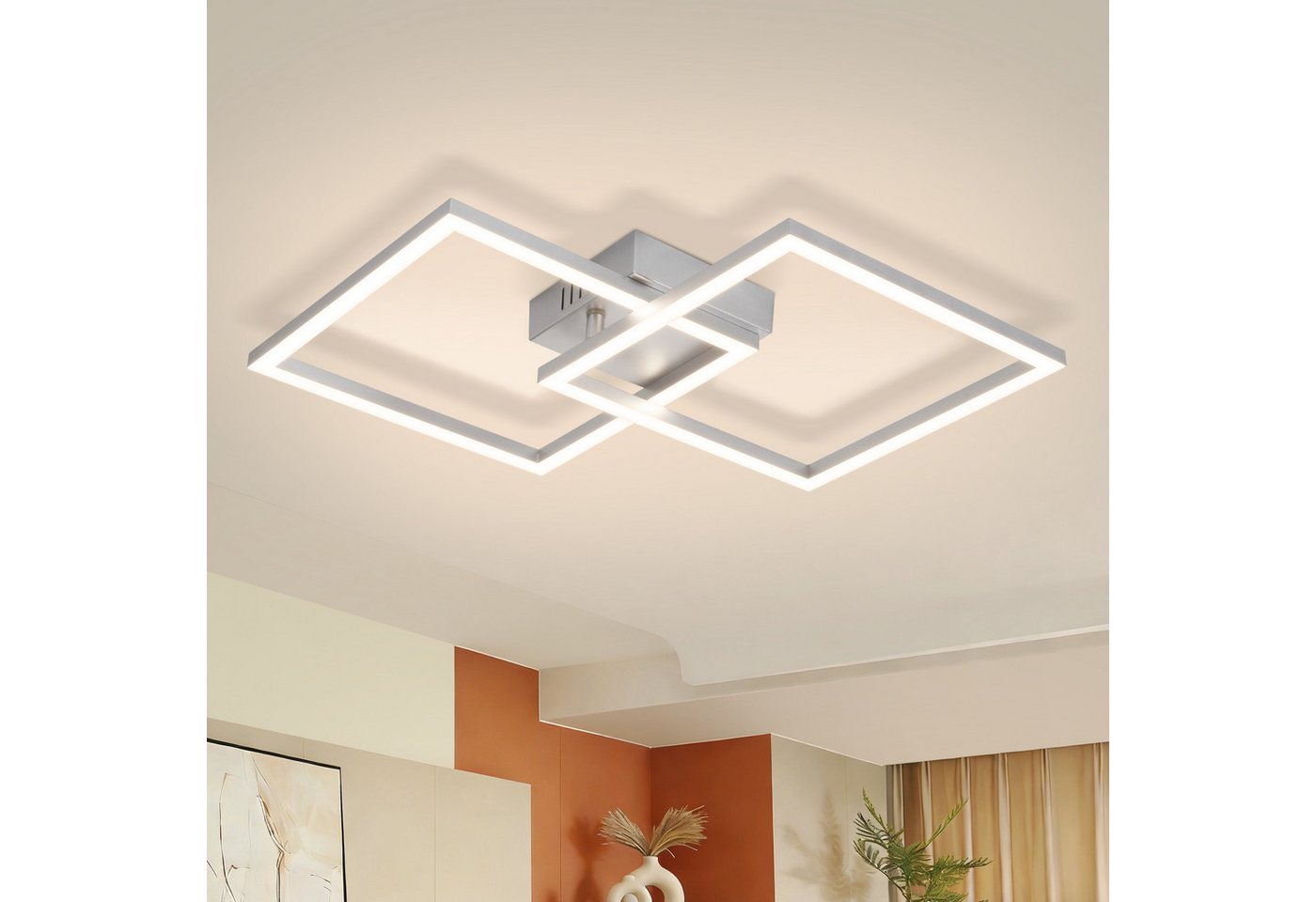 ZMH LED Deckenleuchte Deckenlampe Moderne 24W 40cm Wohnzimmer Schlafzimmer Esszimmer, Augenschutz, Einfache Installtion, LED fest integriert, Warmweiß, 24W Esszimmerlampe Eckig für Kinderzimmer Bild 4