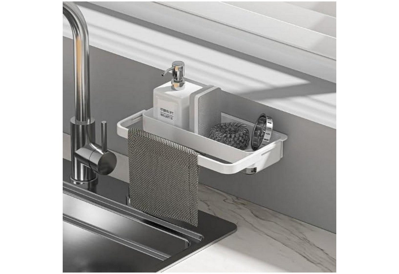 LuxusKollektion Küchenorganizer-Set Spülbecken Organizer Hängend Ohne Bohren Schwammhalter Transparent Bild 2