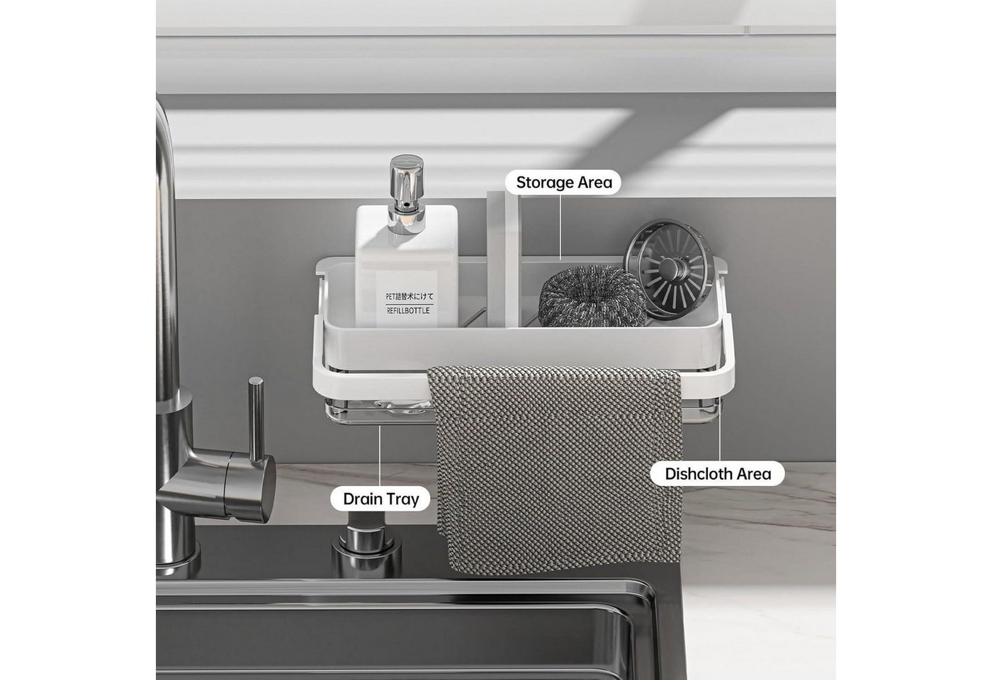 LuxusKollektion Küchenorganizer-Set Spülbecken Organizer Hängend Ohne Bohren Schwammhalter Transparent Bild 3