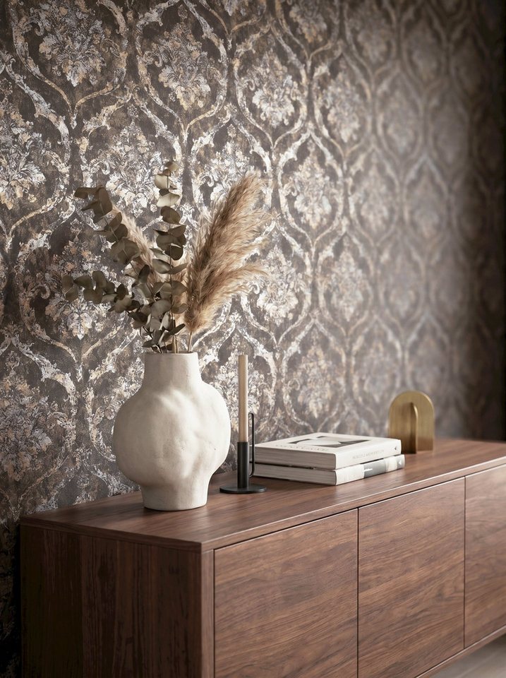 Newroom Vliestapete Xelora Schwarz Tapete Vliestapete Barock, Ornament, Metallic, strukturiert, Mustertapete Bild 4