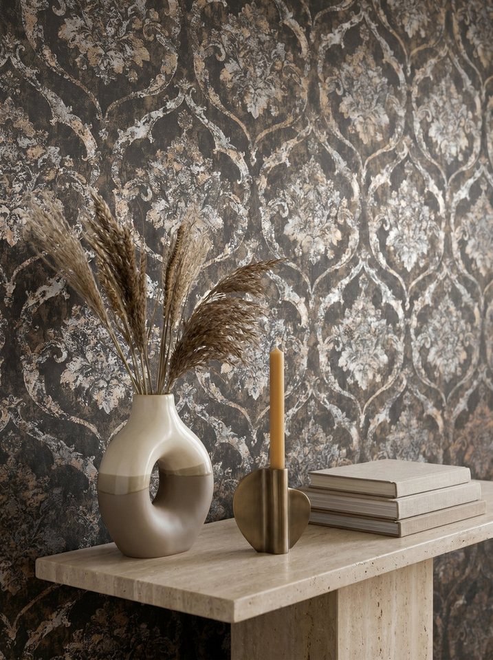 Newroom Vliestapete Xelora Schwarz Tapete Vliestapete Barock, Ornament, Metallic, strukturiert, Mustertapete Bild 5