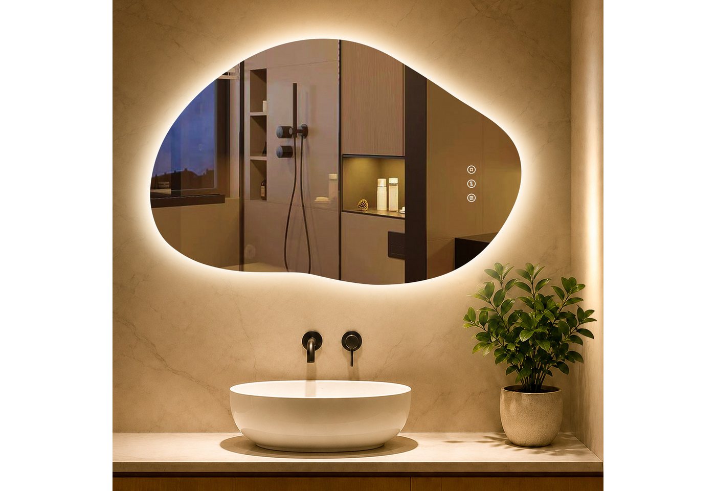 PESENXAN Badspiegel mit Beleuchtung, Touch-Schalter, 3 Lichtfarbe, Dimmbar, 80x 53cm (1-St), Beleuchtung, Touch-Schalter, 3 Lichtfarben Bild 2
