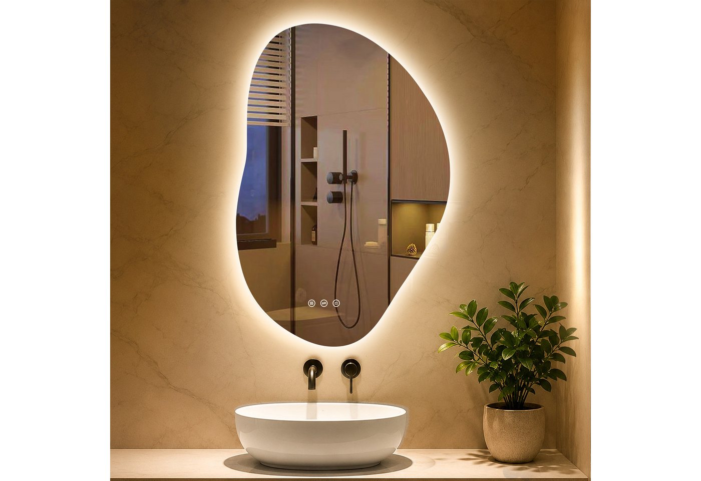 PESENXAN Badspiegel mit Beleuchtung, Touch-Schalter, 3 Lichtfarbe, Dimmbar, 80x 53cm (1-St), Beleuchtung, Touch-Schalter, 3 Lichtfarben Bild 4