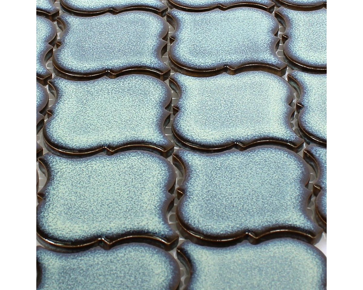 Mosafil Mosaikfliesen Keramik Mosaikfliesen Trier Florentiner, Keramik 24.500x29.300, blau, Verlegefertig auf ein Netz geklebt - Frostsicher - Wasserfest