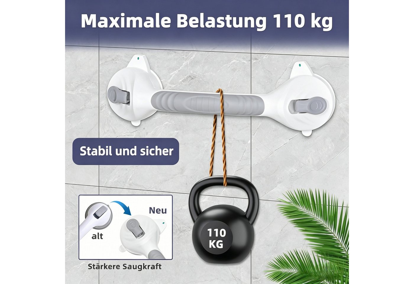 AKKEE Haltegriff 2 Haltegriffe mit Saugnapf, Ohne Bohren, Duschgriff mit Saugnapf, 38cm Bild 4