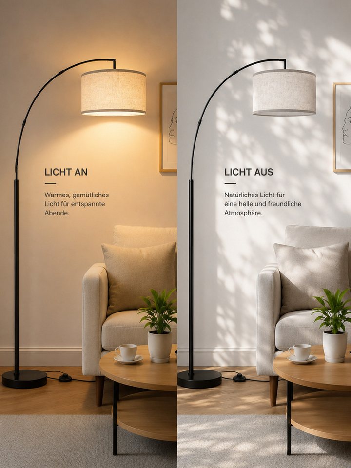 OUTON LED Stehlampe Bogen Stehleuchte großem Lampenschirm 4 Farben, LED wechselbar, dimmbar Fernbedienung Fußschalter Bild 2