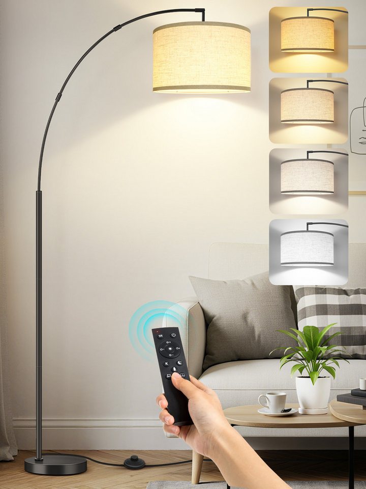 OUTON LED Stehlampe Bogen Stehleuchte großem Lampenschirm 4 Farben, LED wechselbar, dimmbar Fernbedienung Fußschalter Bild 4