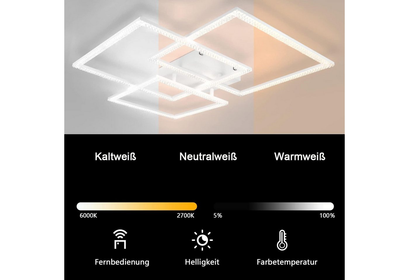 ZMH LED Deckenleuchte Deckenlampe Moderne 82W 72cm Wohnzimmer Schlafzimmer CCT/mit FB, Dimmba/mitFernbedienung, LED fest integriert, Warmweiß-Neutralweiß-Kaltweiß, mit Fernbedienung für Schlafzimmer Büro Küche Bild 4