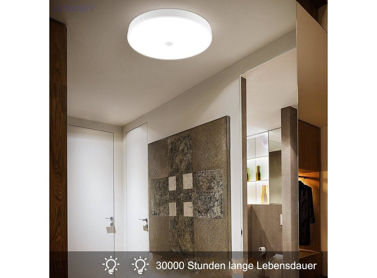 WILGOON Deckenleuchte LED Deckenleuchte mit Bewegungsmelder Sensor Leuchte Balkon Lampe, IP54 Wasserfest, LED fest integriert, Kaltweiß, 18W 1800LM, Deckenlampe 6500K für Balkon Flur Garage Treppe Gang Bild 5