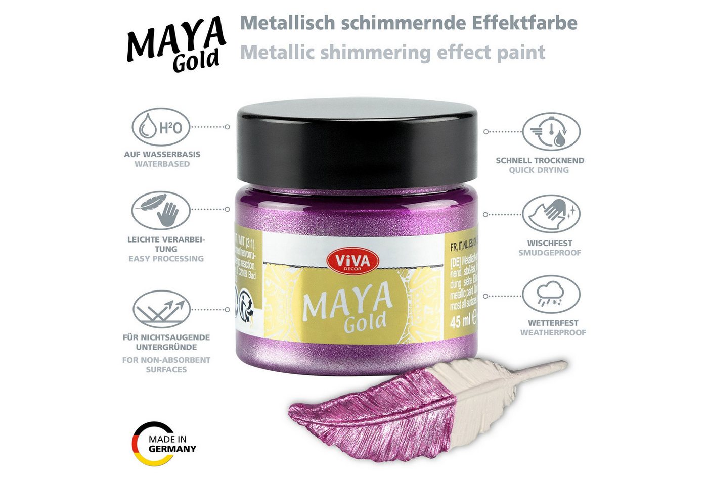 Viva Decor Acrylfarbe ViVA DECOR Maya Gold 45ml - Rosé Bild 4