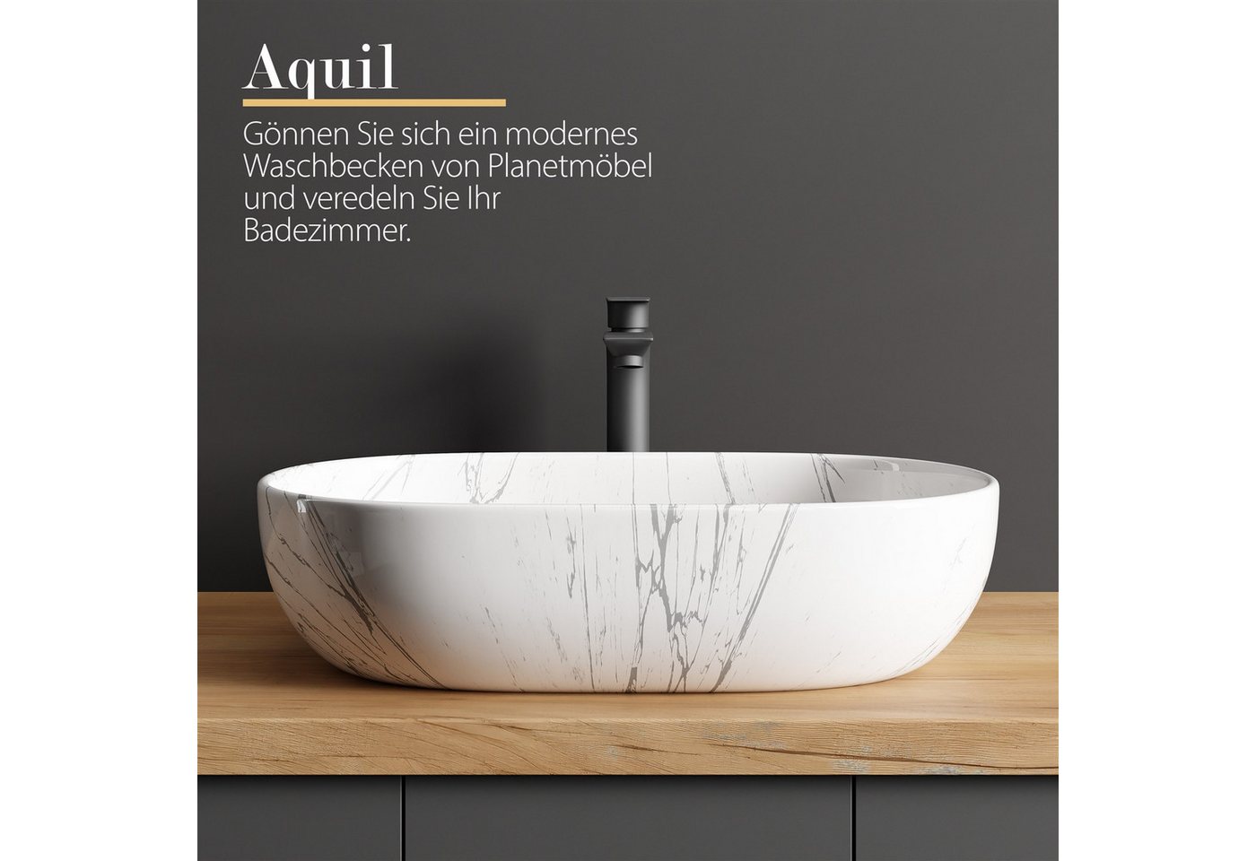 Planetmöbel Aufsatzwaschbecken Aquil Deluxe Badezimmer Waschbecken 60 cm oval für Waschtisch Bild 5