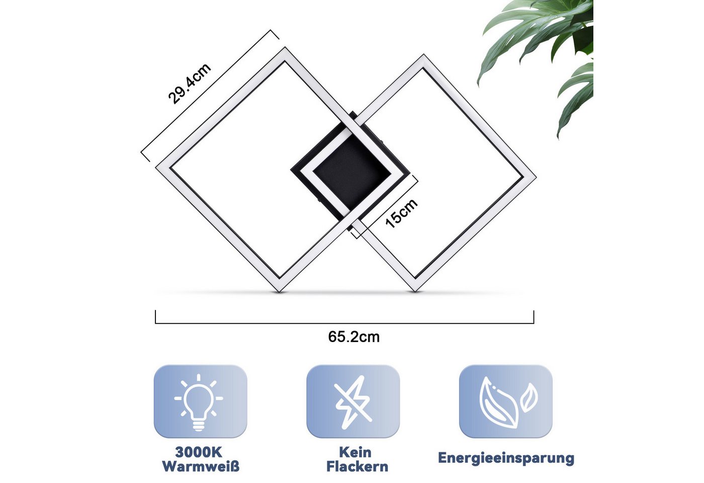 ZMH LED Deckenleuchte Deckenlampe Schwarz/Weiß Wohnzimmer Esszimmer Moderne 3000K, Einfache Installation, LED fest integriert, Warmweiß, Hochwertiger Lichtstreifen Augenschutz Schlafzimmerlampe
