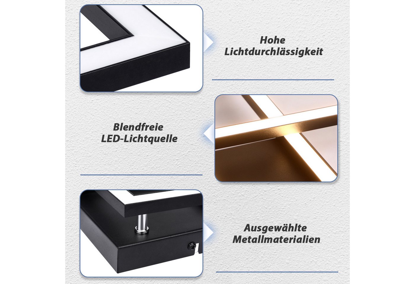 ZMH LED Deckenleuchte Deckenlampe Schwarz/Weiß Wohnzimmer Esszimmer Moderne 3000K, Einfache Installation, LED fest integriert, Warmweiß, Hochwertiger Lichtstreifen Augenschutz Schlafzimmerlampe Bild 4