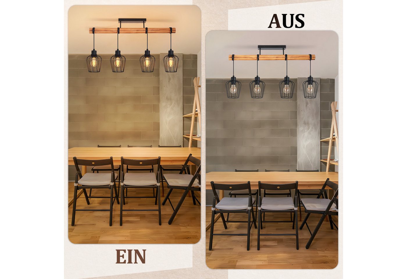 ZMH Deckenleuchte E27 Deckenlampe 2/3/4 Flammig Schwarz-Holz Wohnzimmer Esszimmer, Einfache Installation, ohne Leuchtmittel, Wohnzimmerlampe mit höhenverstellbaren Strahlern aus Metall Bild 5