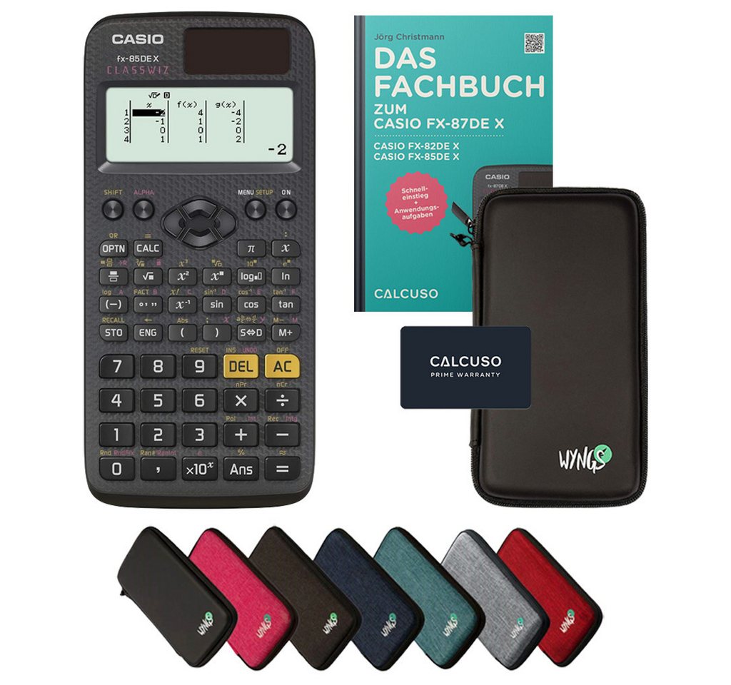 CASIO Taschenrechner fx-82DE X inkl. Schutztasche Schwarz & Fachbuch (80 Seiten, DIN A5)