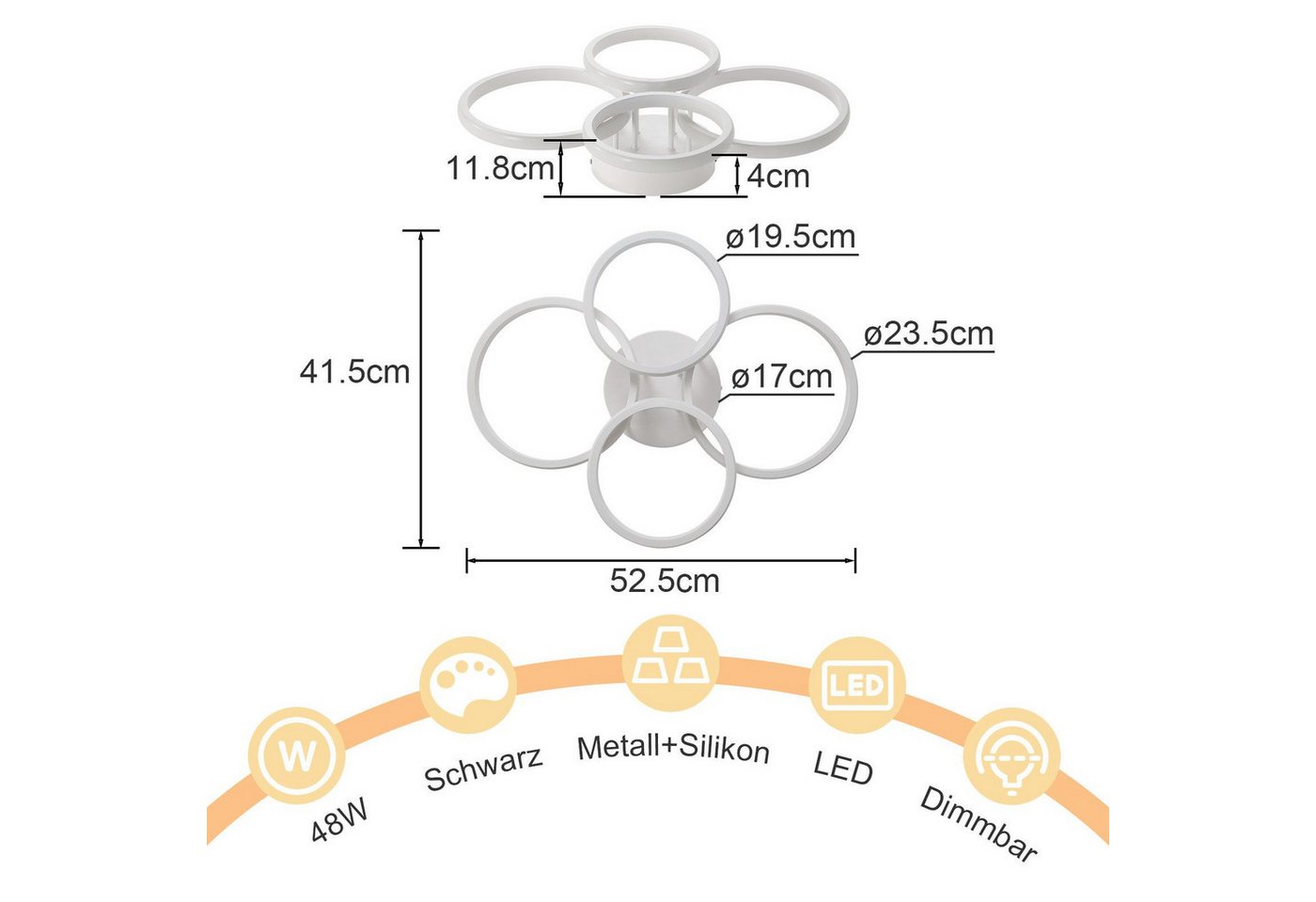 ZMH LED Deckenleuchte Deckenlampe Moderne 48W 53cm Wohnzimmer Esszimmer CCT/mit FB, LED fest integriert, warmweiß, neutralweiß, kaltweiß, LED dimmbar moderne Schlafzimmerlampe Bild 2