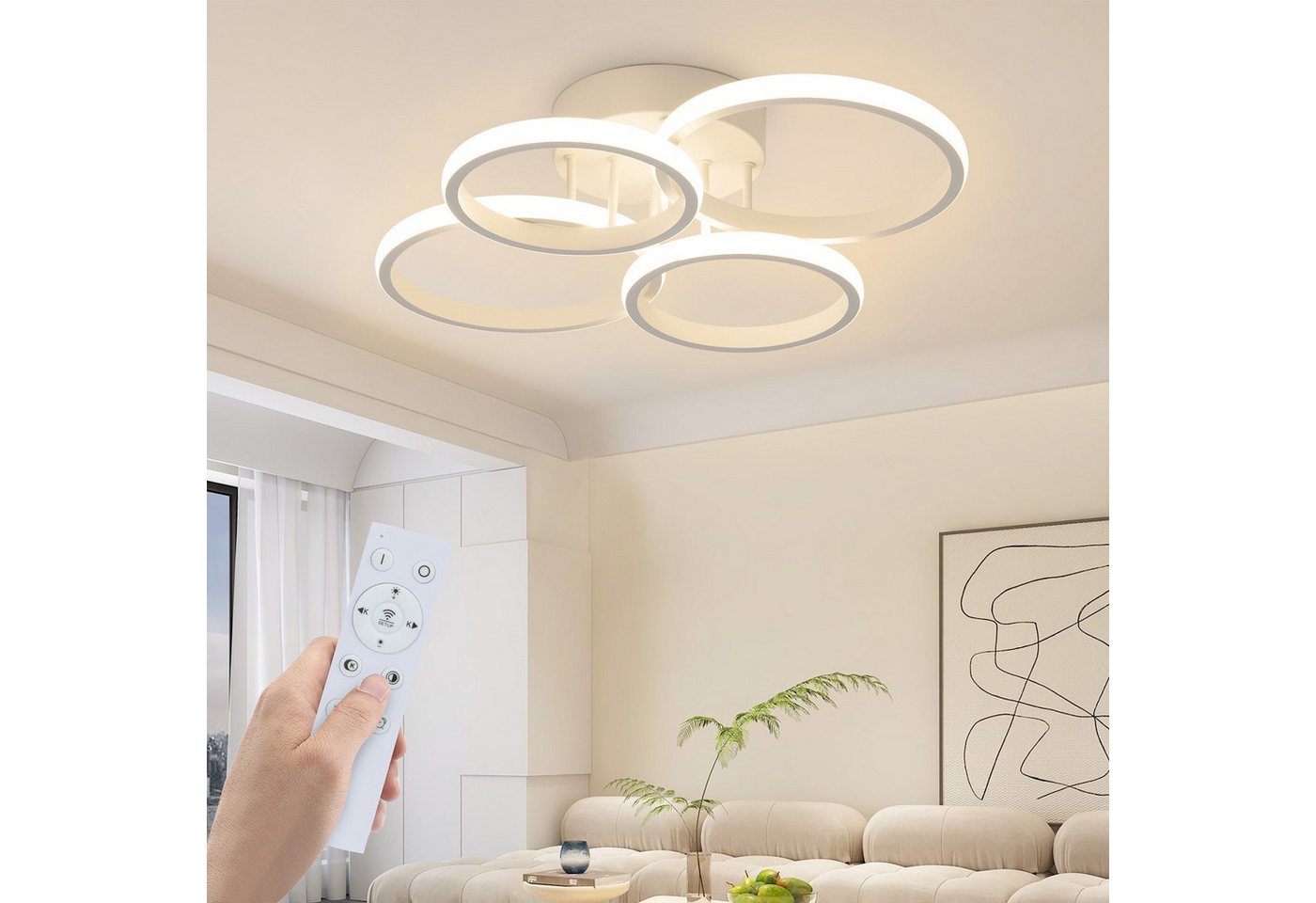 ZMH LED Deckenleuchte Deckenlampe Moderne 48W 53cm Wohnzimmer Esszimmer CCT/mit FB, LED fest integriert, warmweiß, neutralweiß, kaltweiß, LED dimmbar moderne Schlafzimmerlampe Bild 4