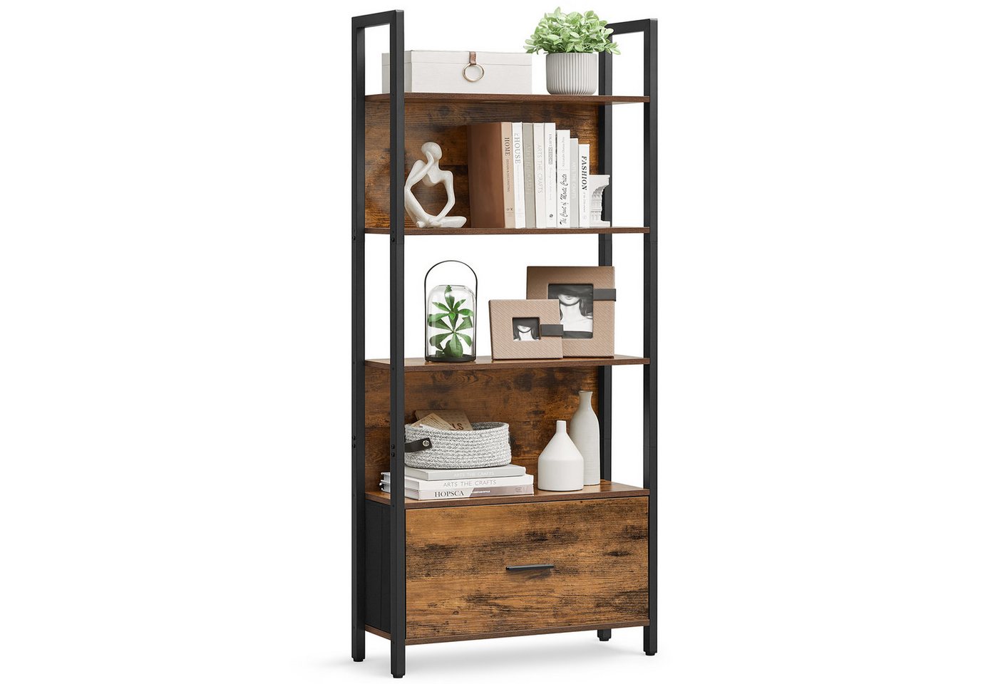 VASAGLE Bücherregal Küchenregal, Standregal, Flur, Küche, Büro, stabiles Stahlgestell, Leiterregal, Industrial-Design, mit Stahlrahmen, 24 x 60 x 165 cm Bild 5