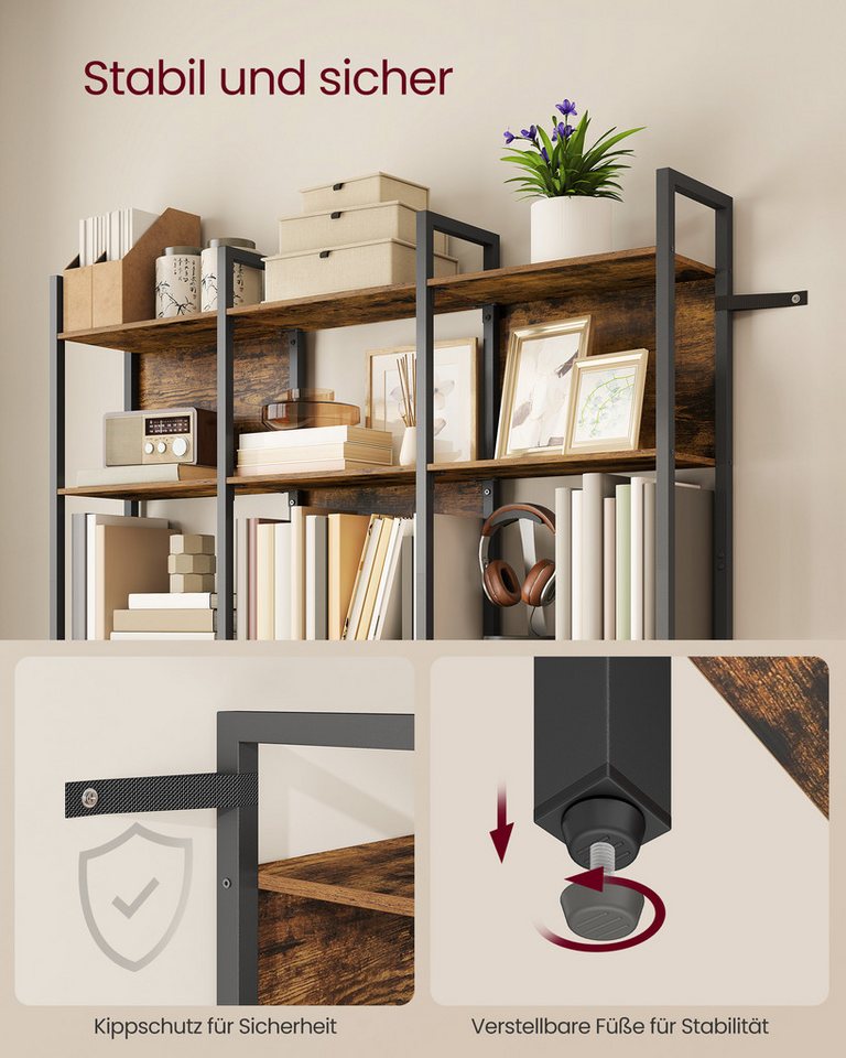VASAGLE Bücherregal Küchenregal, Standregal, Flur, Küche, Büro, stabiles Stahlgestell, mit 5 offenen Regalebenen, Industrie-Design, 128 x 154.1 x 24 cm