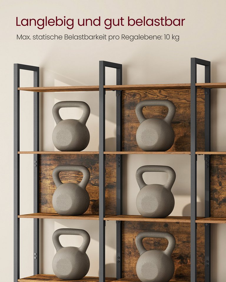 VASAGLE Bücherregal Küchenregal, Standregal, Flur, Küche, Büro, stabiles Stahlgestell, mit 5 offenen Regalebenen, Industrie-Design, 128 x 154.1 x 24 cm Bild 2