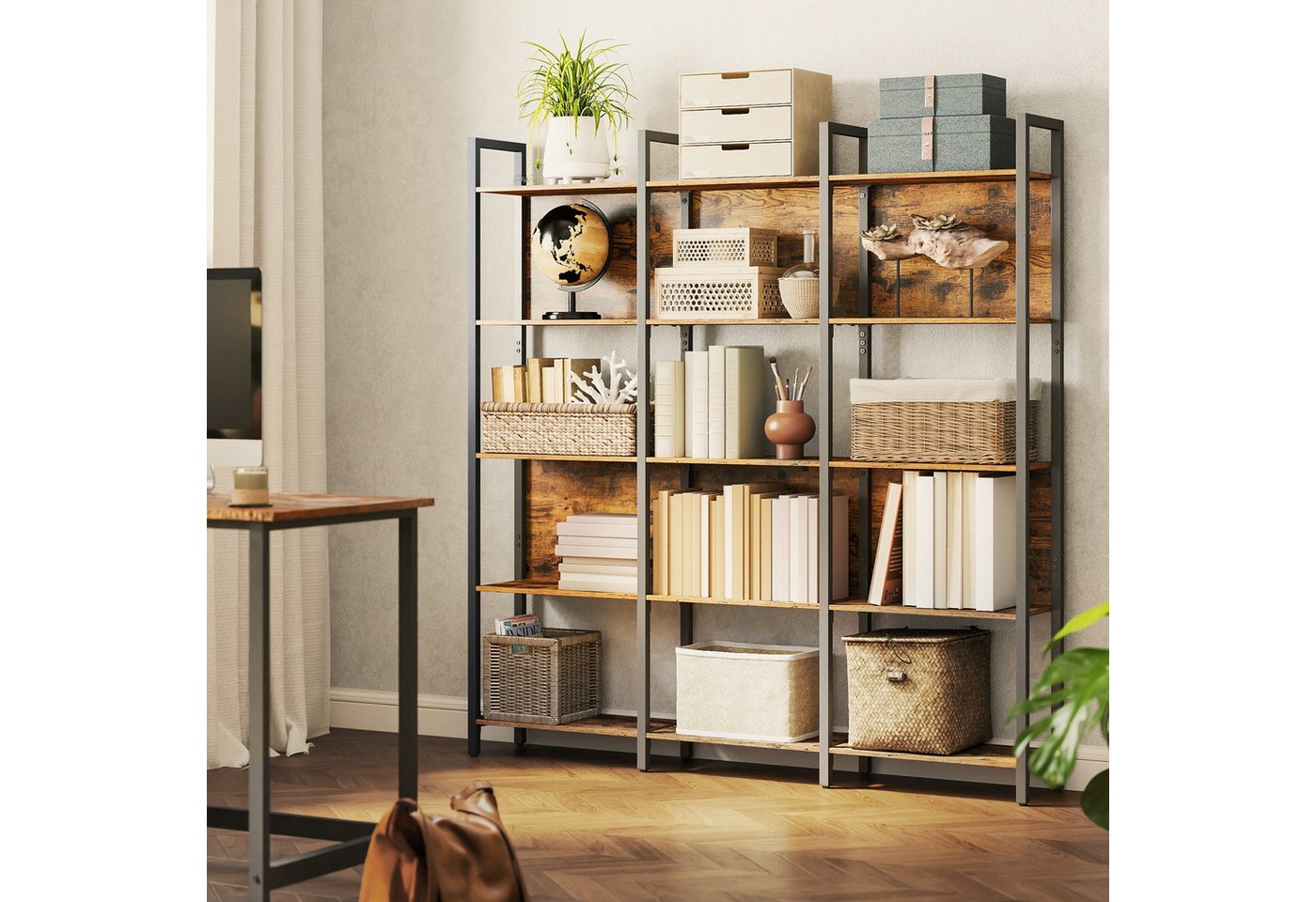 VASAGLE Bücherregal Küchenregal, Standregal, Flur, Küche, Büro, stabiles Stahlgestell, mit 5 offenen Regalebenen, Industrie-Design, 128 x 154.1 x 24 cm Bild 3